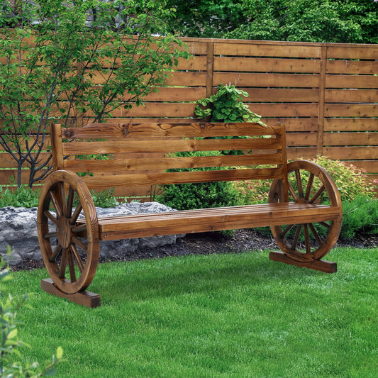 Celestia Garden Bench Wooden Wagon Chair 3 Seat Backyard Lounge - Brown