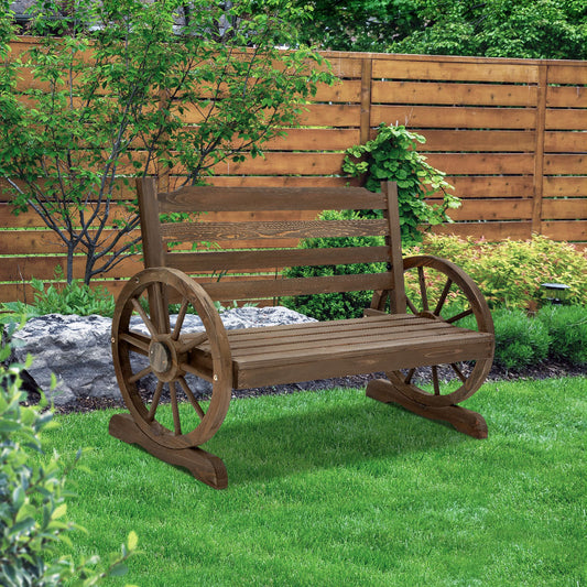 Celestia Park Bench Wooden Wagon Chair Outdoor Garden Backyard Lounge Furniture - Brown