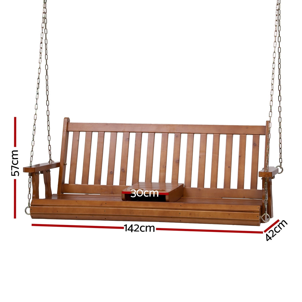 Harlan Porch Outdoor Swing Chair Patio Furniture Wooden Bench 2 Seat Cup Holder - Teak