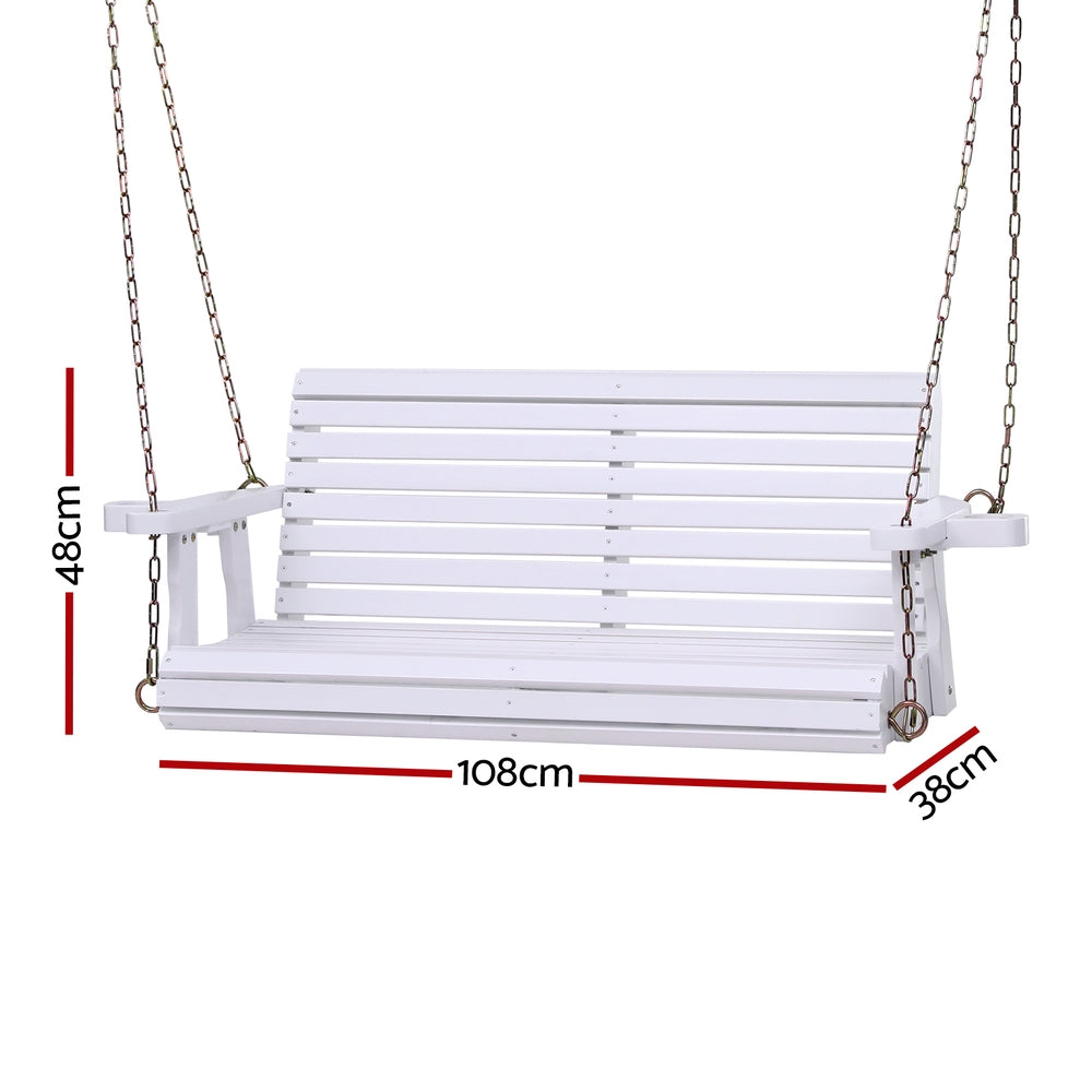 Harlan Porch Outdoor Swing Chair With Cup Holder Wooden Furniture 2 Seater - White