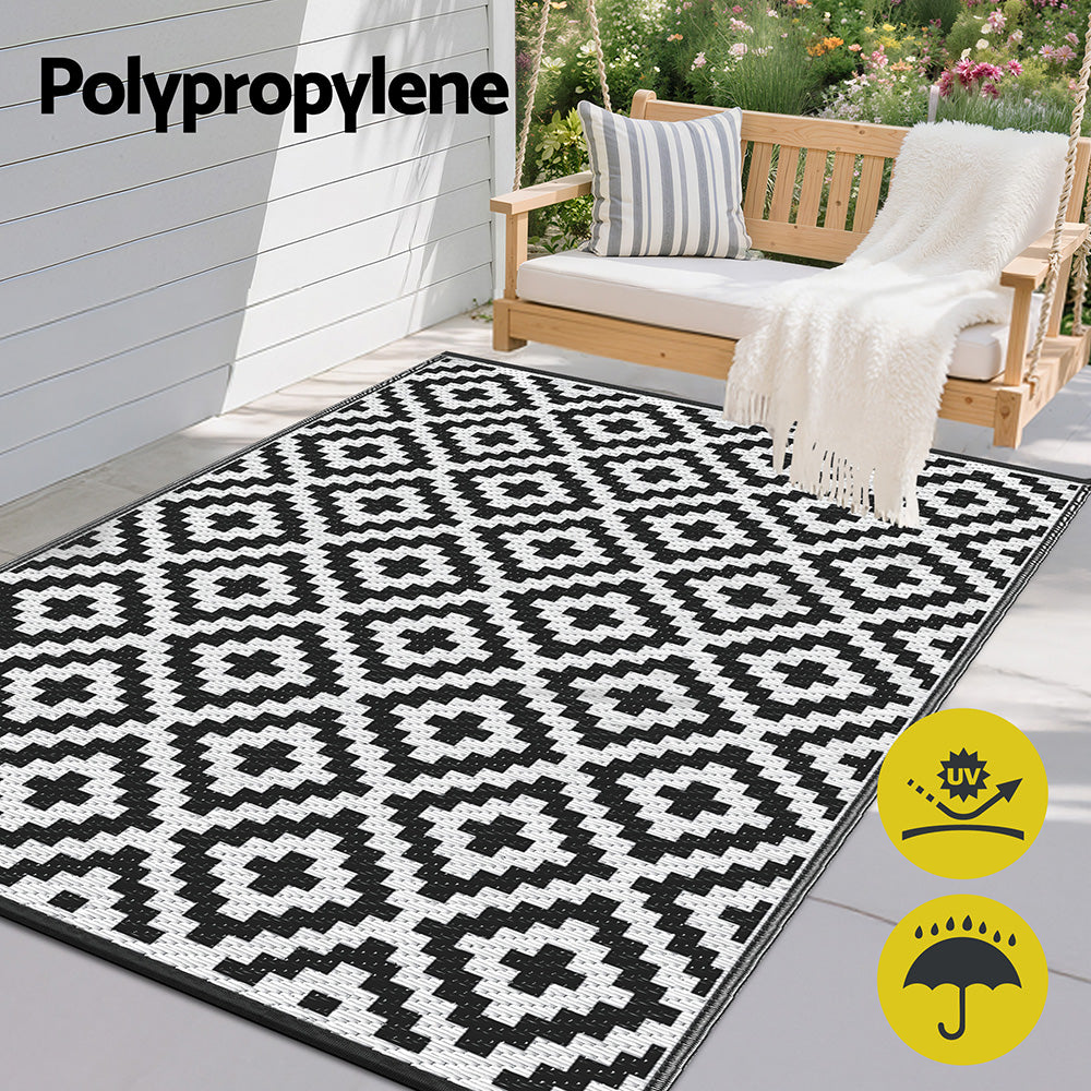 Oleg 120x180cm 120x180cm Outdoor Rugs Large Carpet Reversible Area Mat PP Dual-Sided Patio Rug Cross