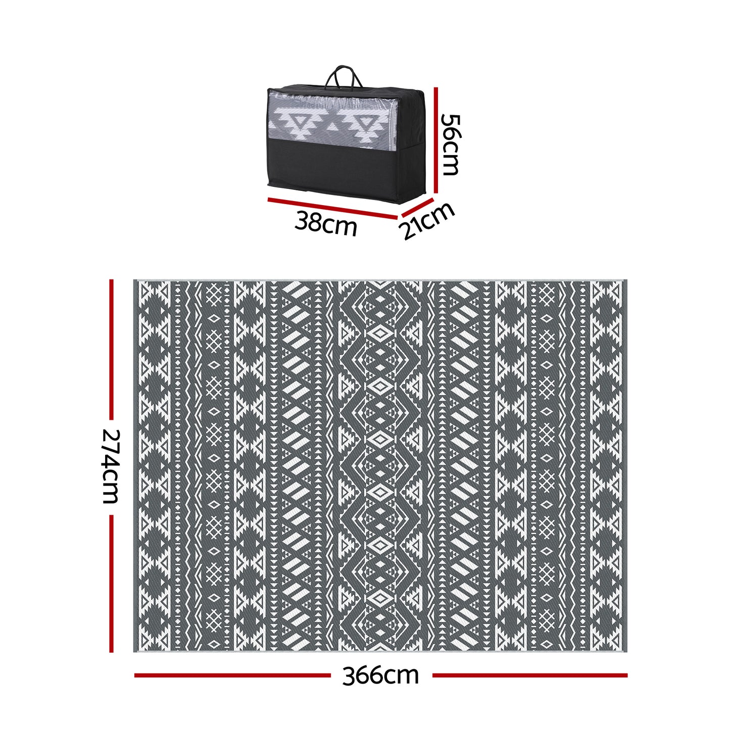 Hostivít 274x366cm 274x366cm Outdoor Rugs Large Carpet Reversible Area Mat PP Dual-Sided Patio Rug Bohemian