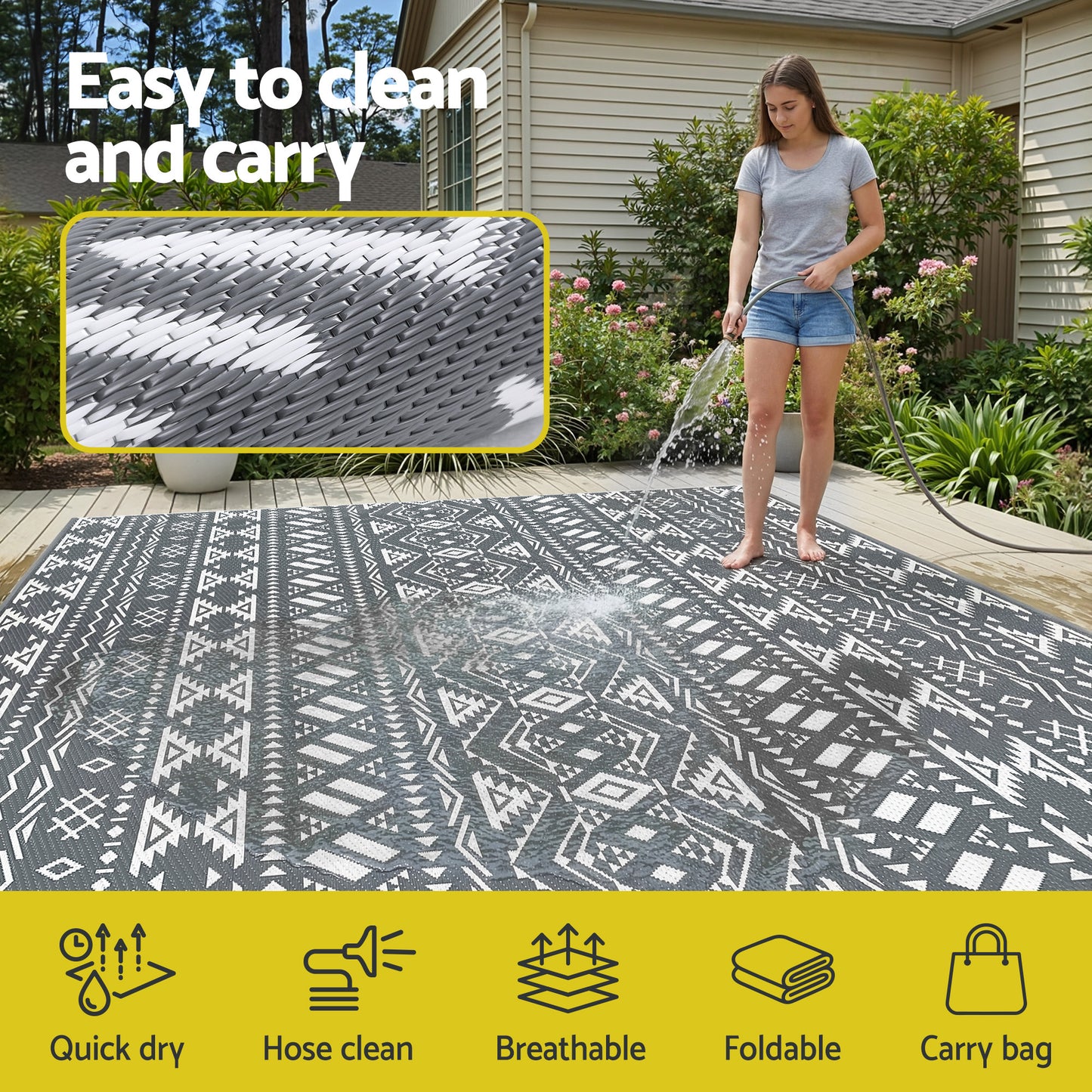 Hostivít 274x366cm 274x366cm Outdoor Rugs Large Carpet Reversible Area Mat PP Dual-Sided Patio Rug Bohemian