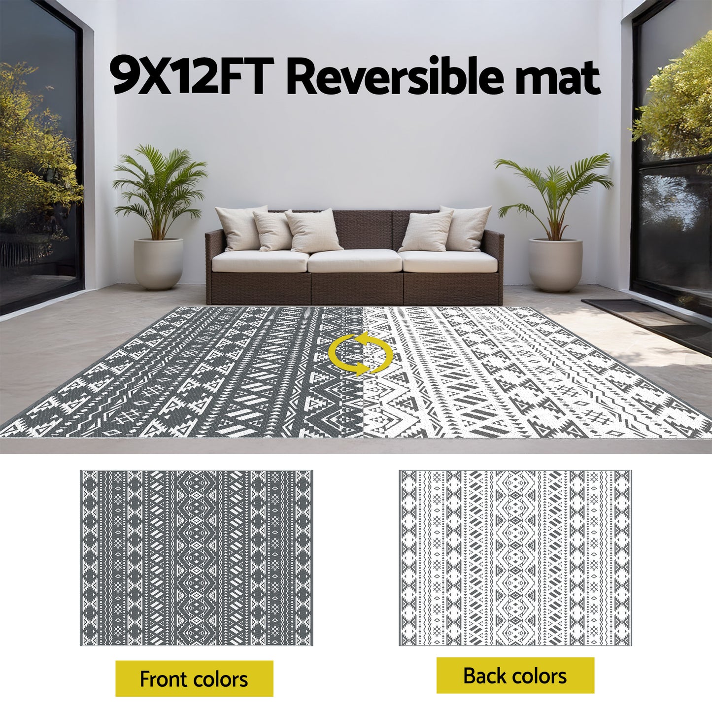Hostivít 274x366cm 274x366cm Outdoor Rugs Large Carpet Reversible Area Mat PP Dual-Sided Patio Rug Bohemian