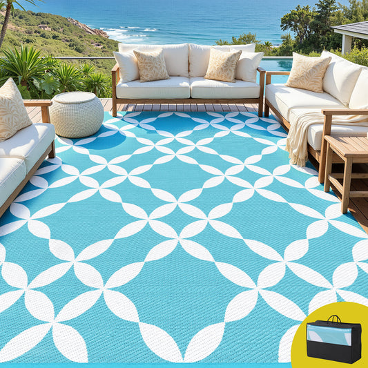 Chval 274x366cm 274x366cm Outdoor Rugs Large Carpet Reversible Area Mat PP Dual-Sided Patio Rug Light Blue Light Blue