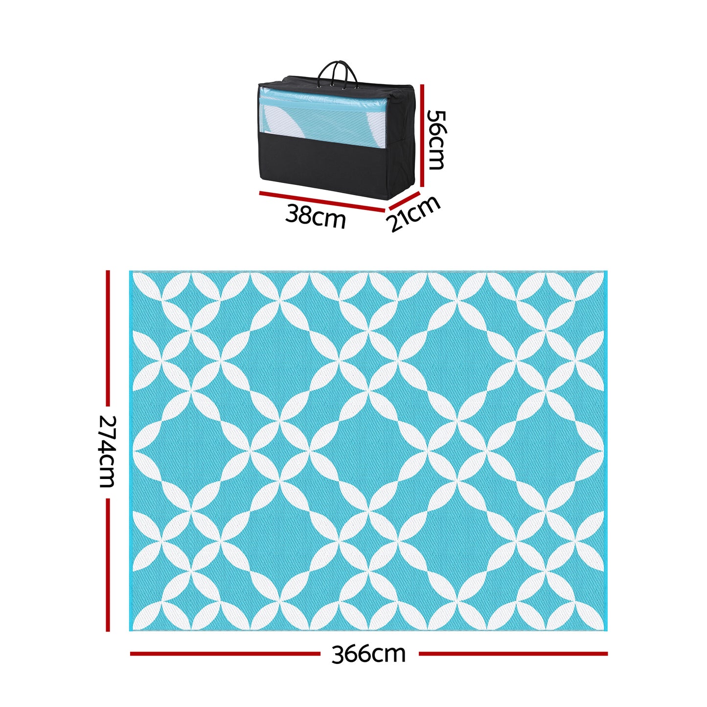 Chval 274x366cm 274x366cm Outdoor Rugs Large Carpet Reversible Area Mat PP Dual-Sided Patio Rug Light Blue Light Blue