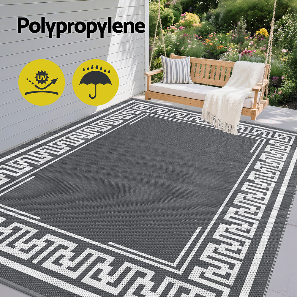 Kojata 274x366cm 274x366cm Outdoor Rugs Large Carpet Reversible Area Mat PP Dual-Sided Patio Rug Greek Key