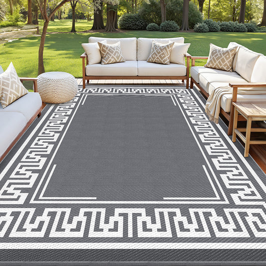Kojata 274x366cm 274x366cm Outdoor Rugs Large Carpet Reversible Area Mat PP Dual-Sided Patio Rug Greek Key