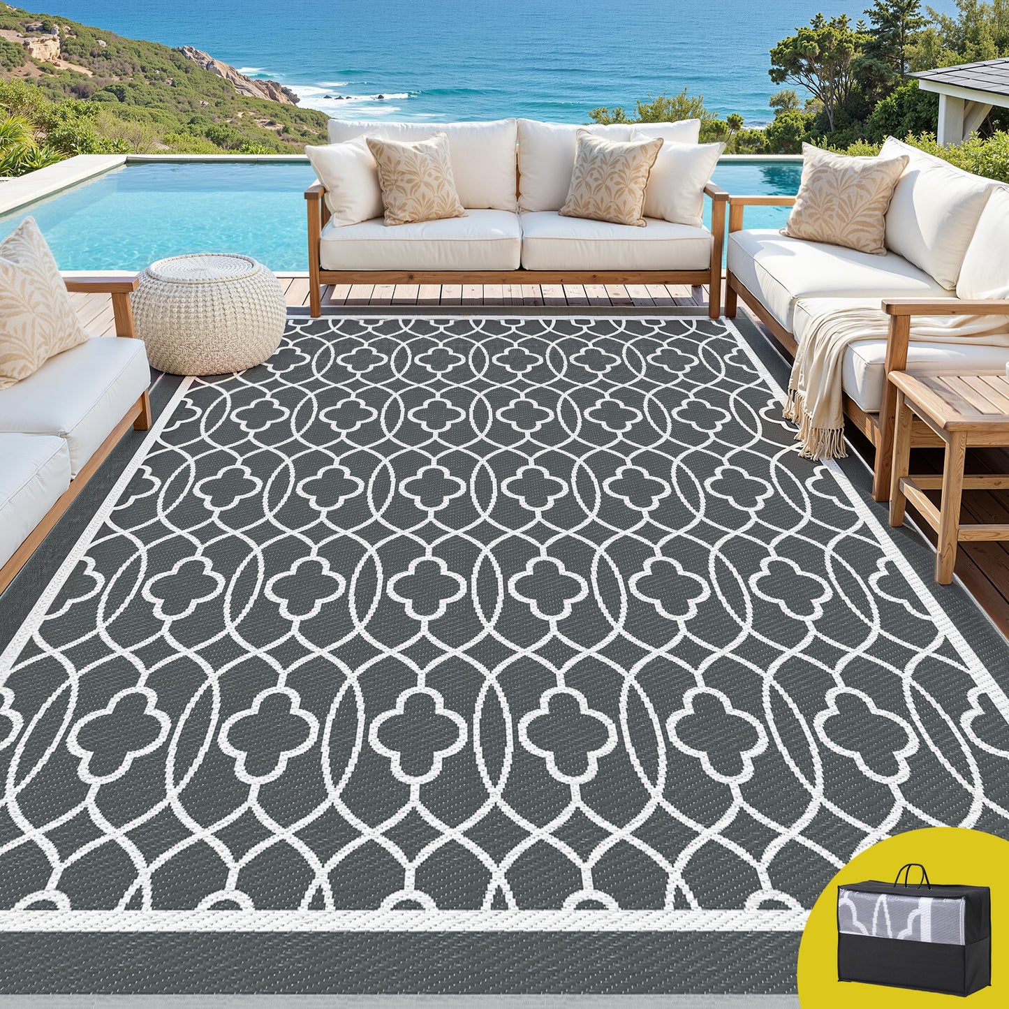 Radovan 274x366cm 274x366cm Outdoor Rugs Large Carpet Reversible Area Mat PP Dual-Sided Patio Rug