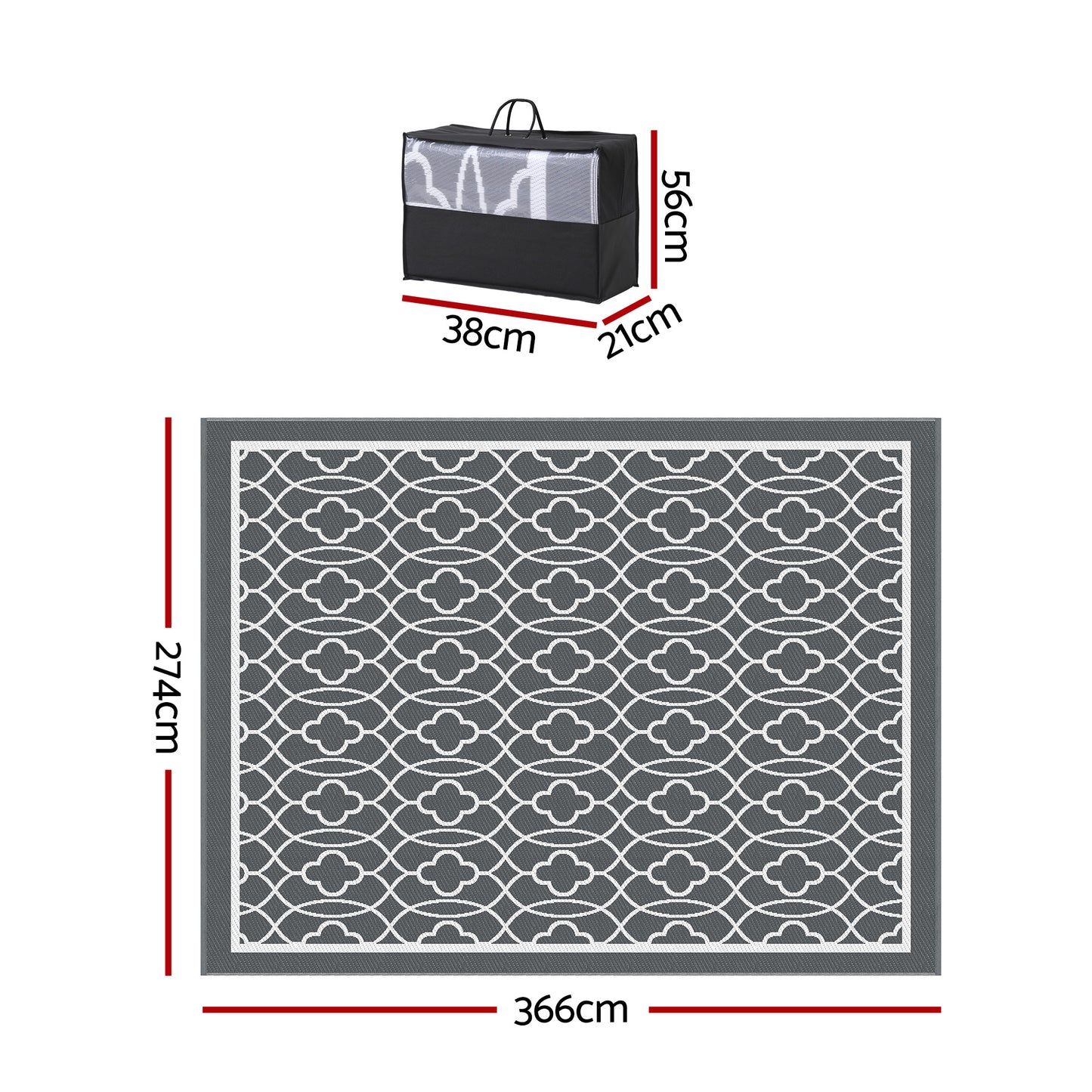 Radovan 274x366cm 274x366cm Outdoor Rugs Large Carpet Reversible Area Mat PP Dual-Sided Patio Rug