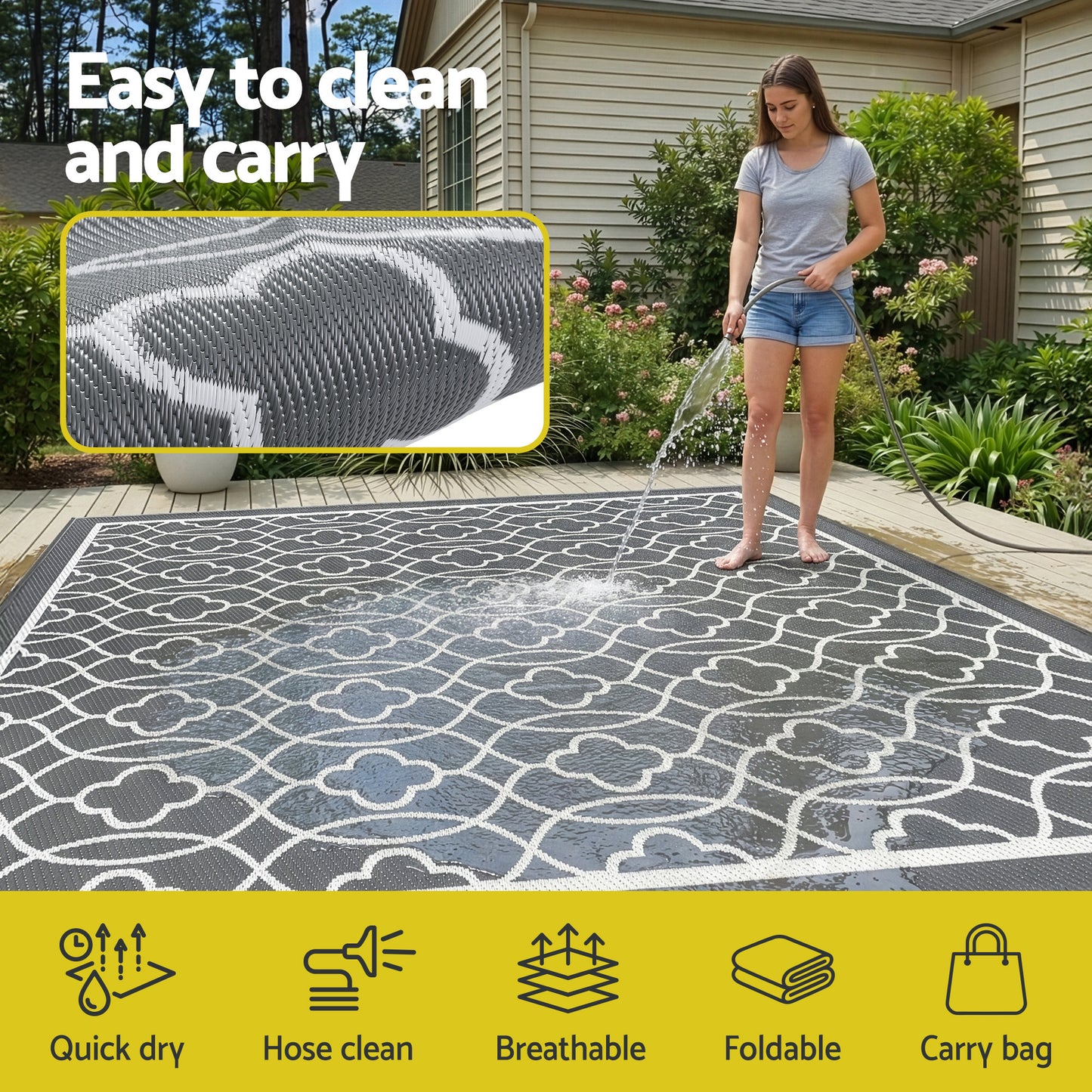 Radovan 274x366cm 274x366cm Outdoor Rugs Large Carpet Reversible Area Mat PP Dual-Sided Patio Rug