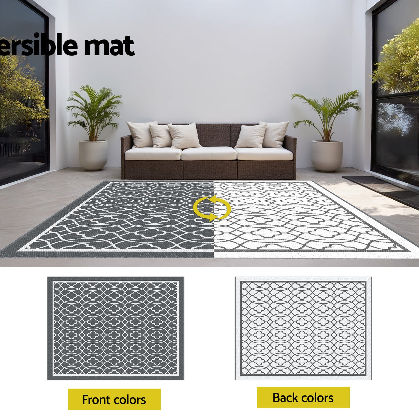 Radovan 274x366cm 274x366cm Outdoor Rugs Large Carpet Reversible Area Mat PP Dual-Sided Patio Rug