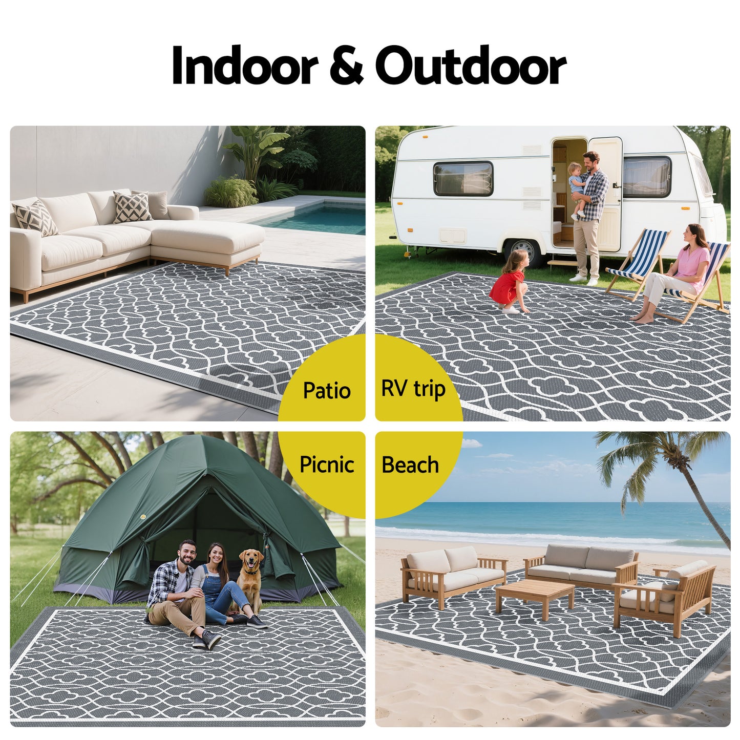 Radovan 274x366cm 274x366cm Outdoor Rugs Large Carpet Reversible Area Mat PP Dual-Sided Patio Rug