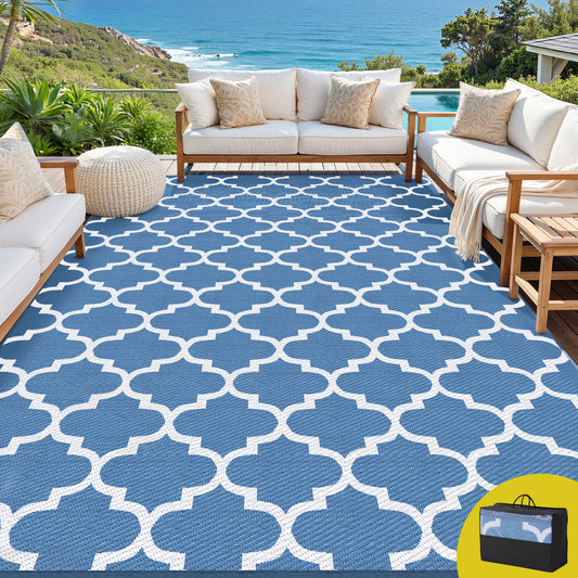 Kojan 274x366cm 274x366cm Outdoor Rugs Large Carpet Reversible Area Mat PP Dual-Sided Patio Rug Blue Blue
