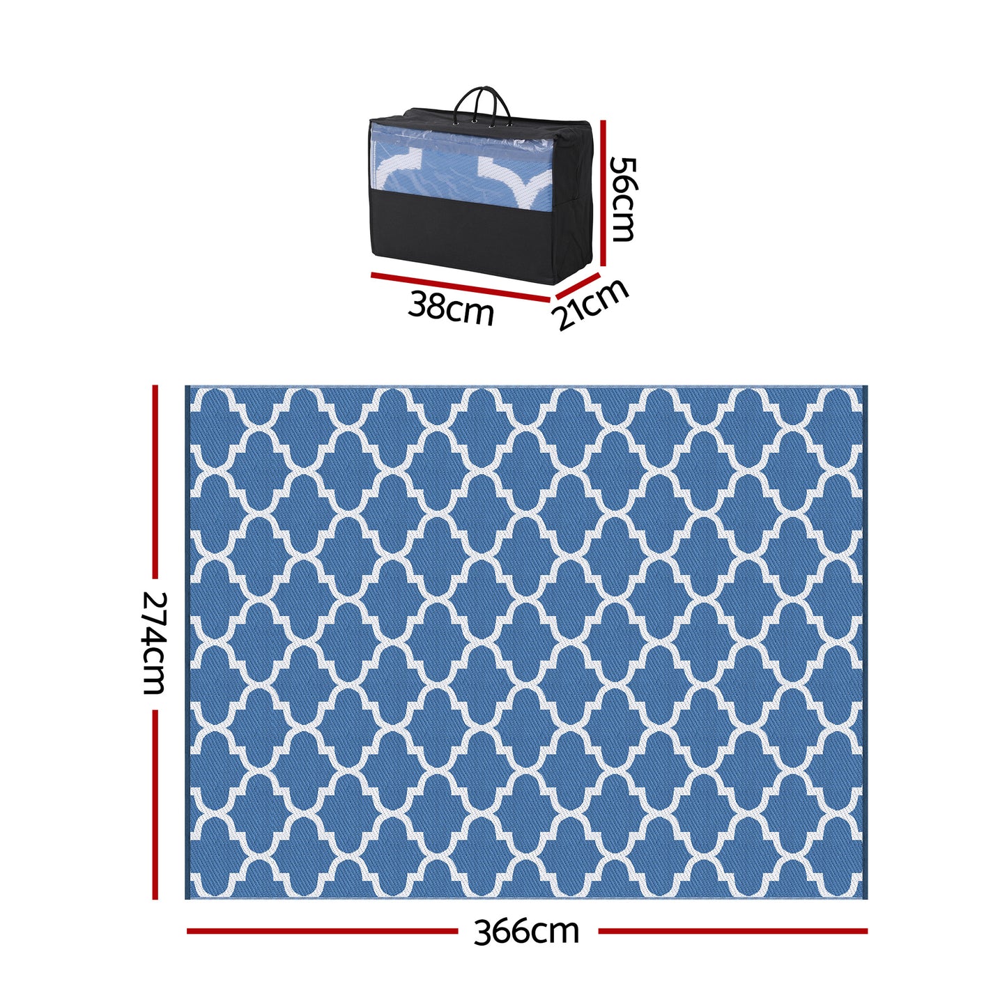 Kojan 274x366cm 274x366cm Outdoor Rugs Large Carpet Reversible Area Mat PP Dual-Sided Patio Rug Blue Blue