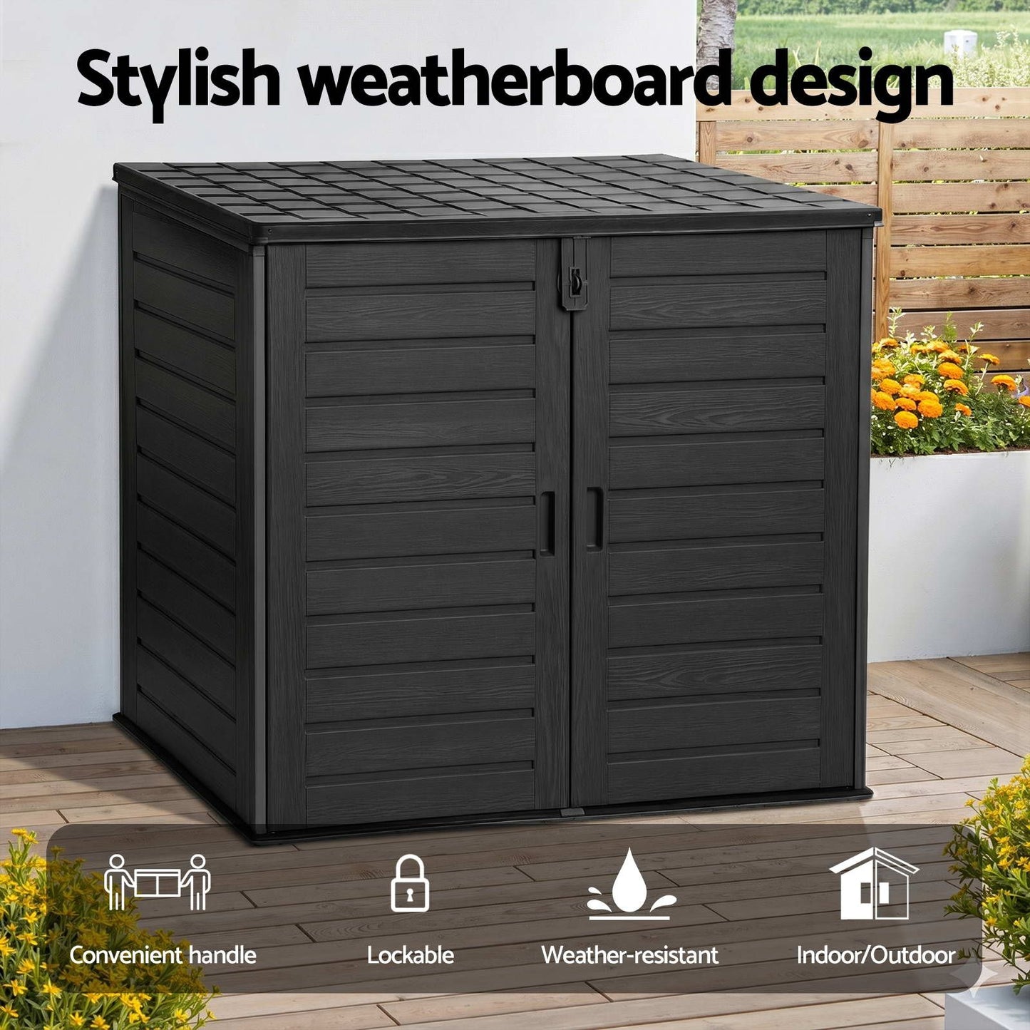 Outdoor Storage Box 1170L Container Lockable Cabinet Tool Organizer Shed Black