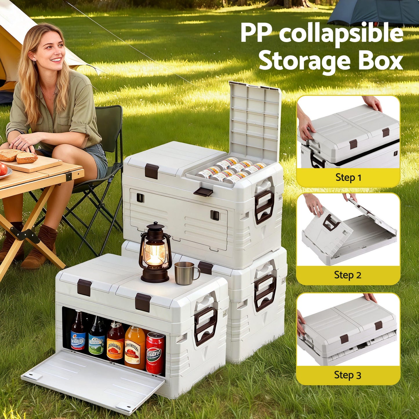 40L Outdoor Storage Box Foldable Camping Collapsible Bins Organizer