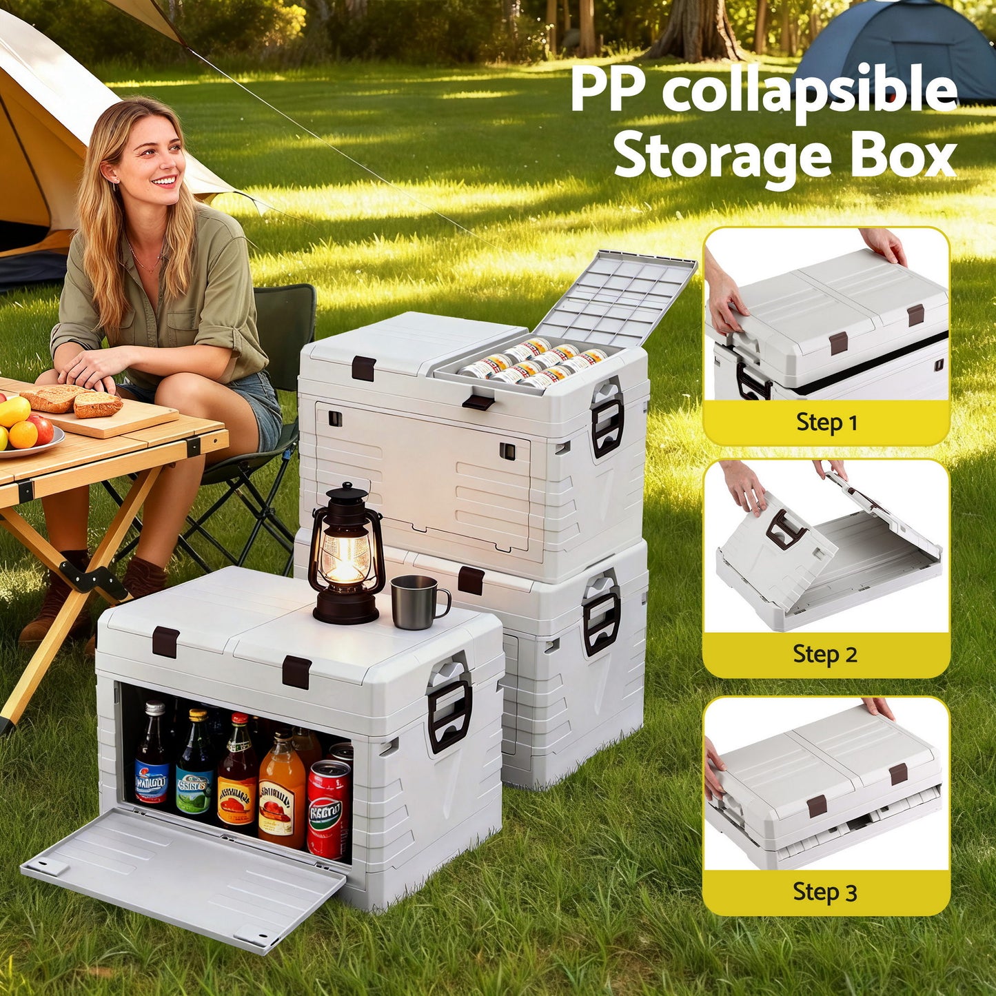 60L Outdoor Storage Box Foldable Camping Collapsible Bins Organizer