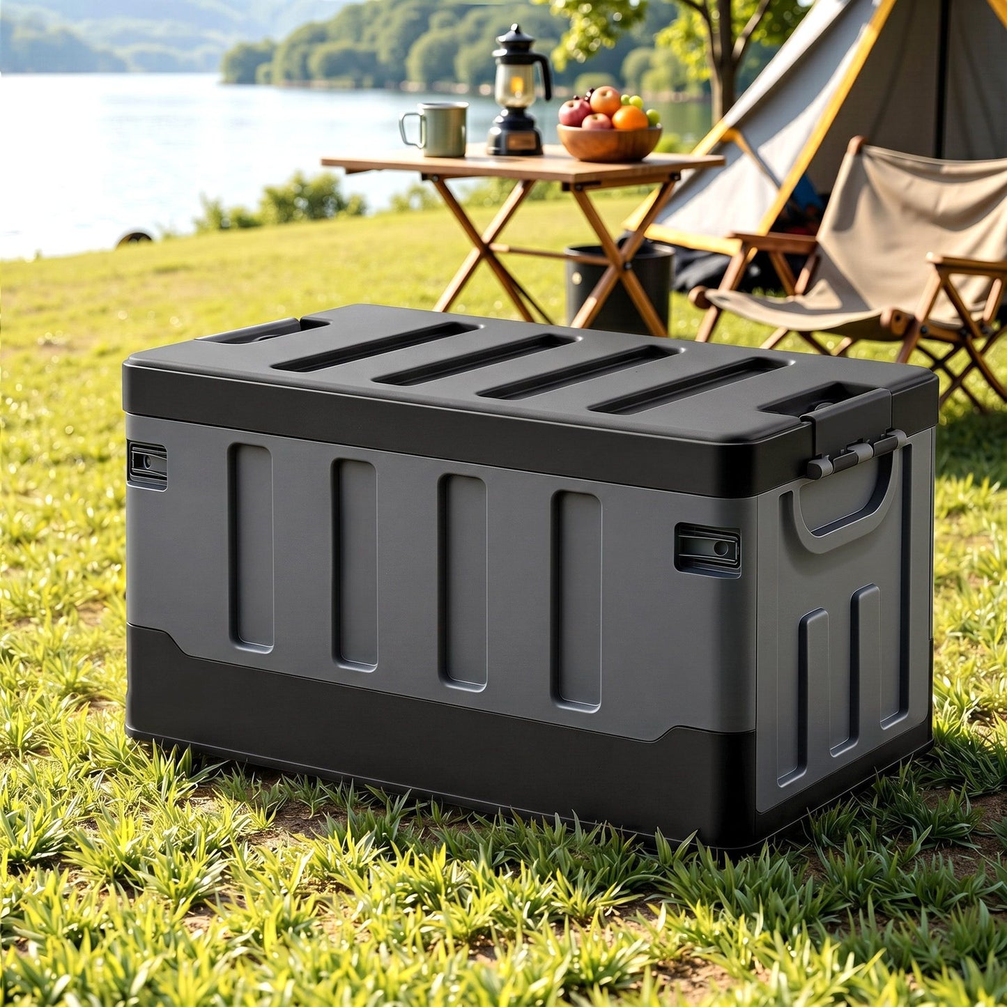 Collapsible Outdoor Storage Box 60L Stackable Folding Camping Organizer Black
