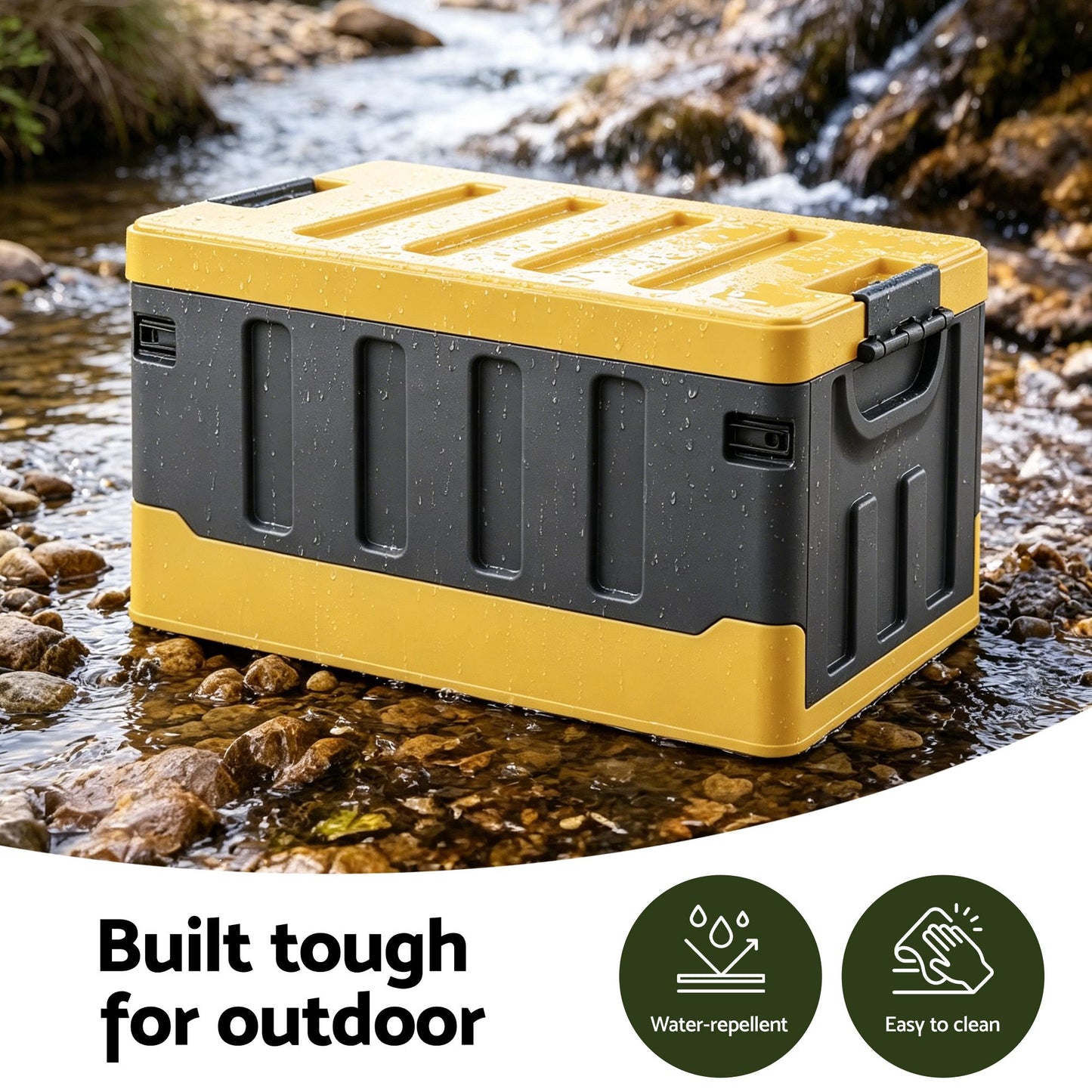 Collapsible Outdoor Storage Box 60L Stackable Folding Camping Organizer Yellow