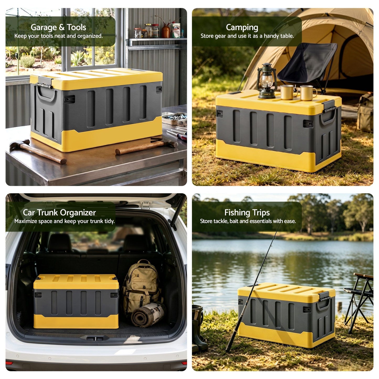 Collapsible Outdoor Storage Box 60L Stackable Folding Camping Organizer Yellow
