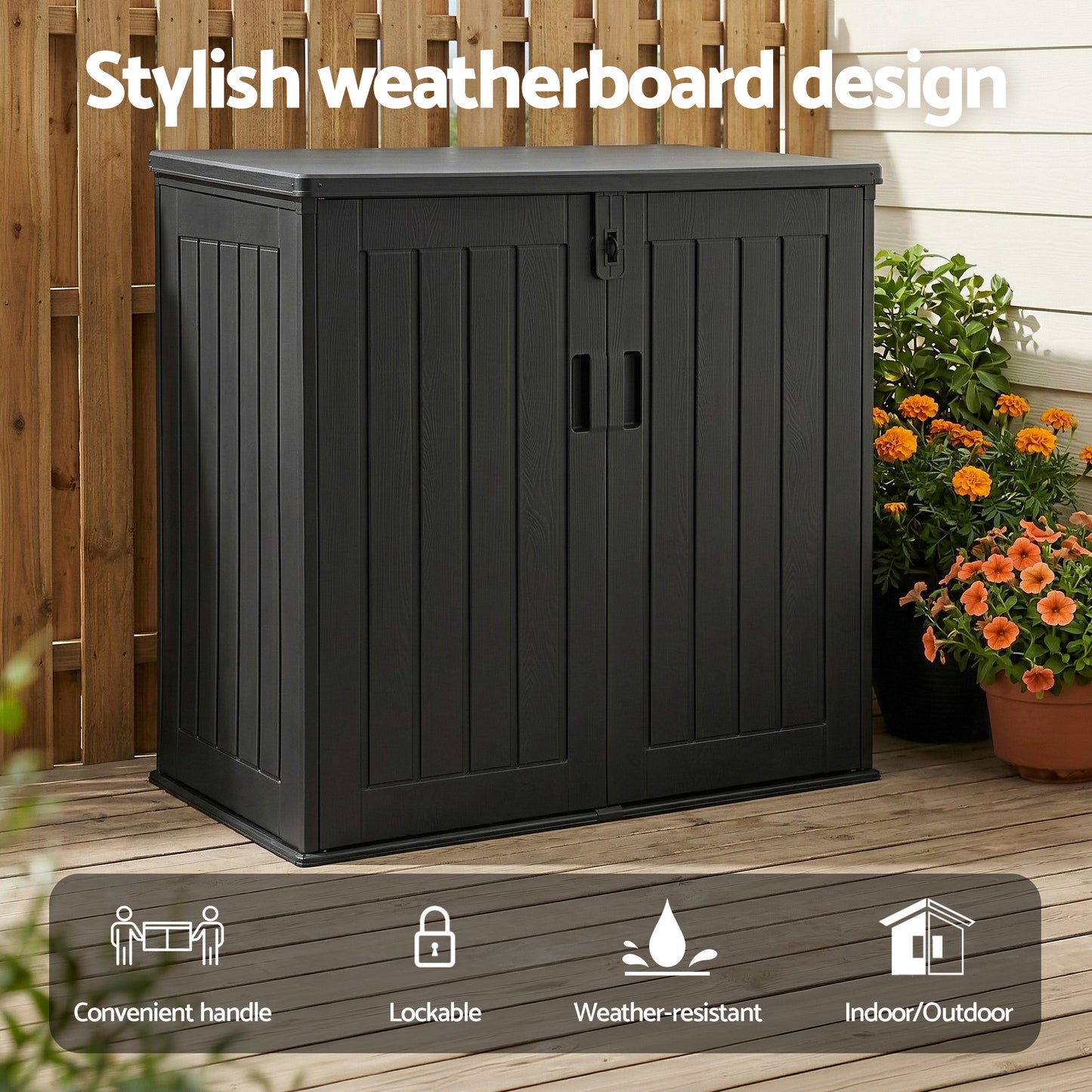 Outdoor Storage Box 775L Container Lockable Cabinet Tool Organizer Shed Black