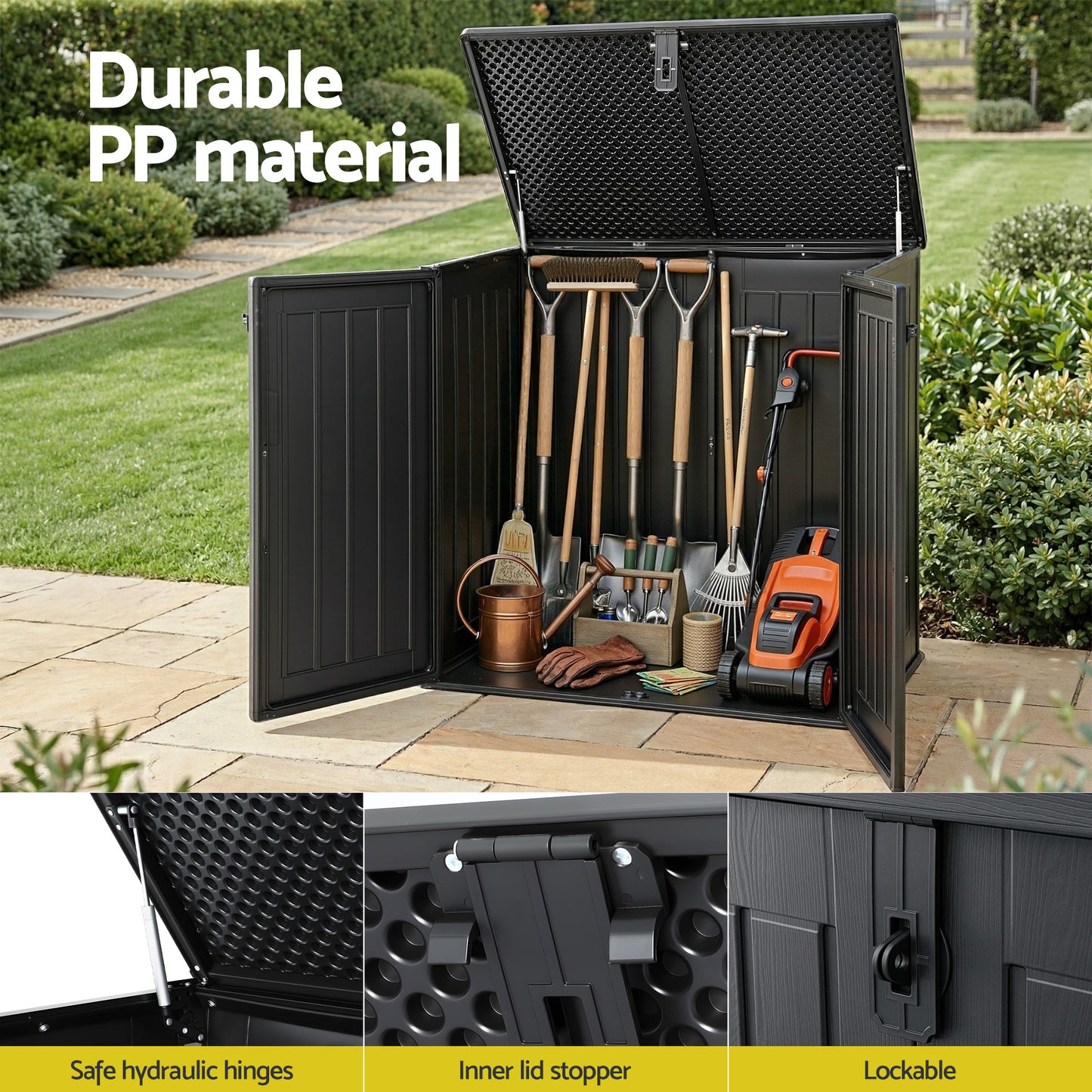 Outdoor Storage Box 775L Container Lockable Cabinet Tool Organizer Shed Black