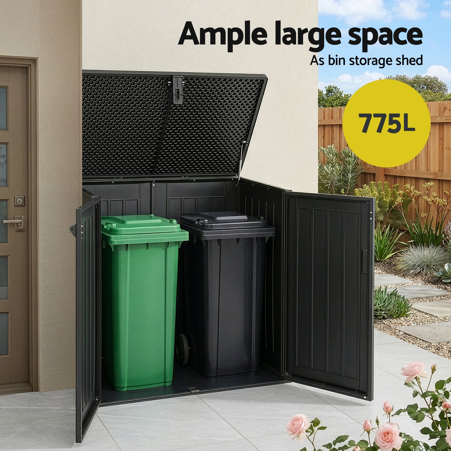 Outdoor Storage Box 775L Container Lockable Cabinet Tool Organizer Shed Black