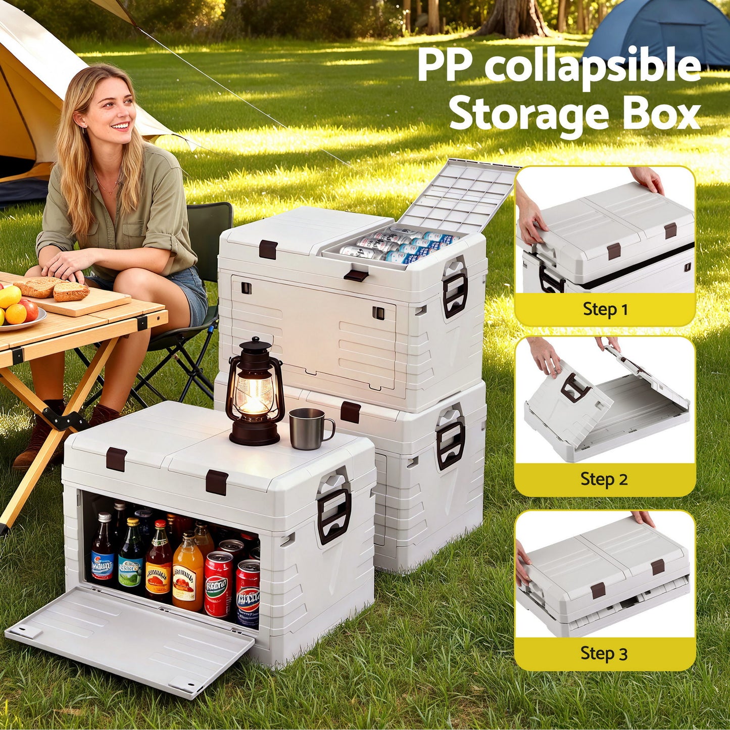 80L Outdoor Storage Box Foldable Camping Collapsible Bins Organizer