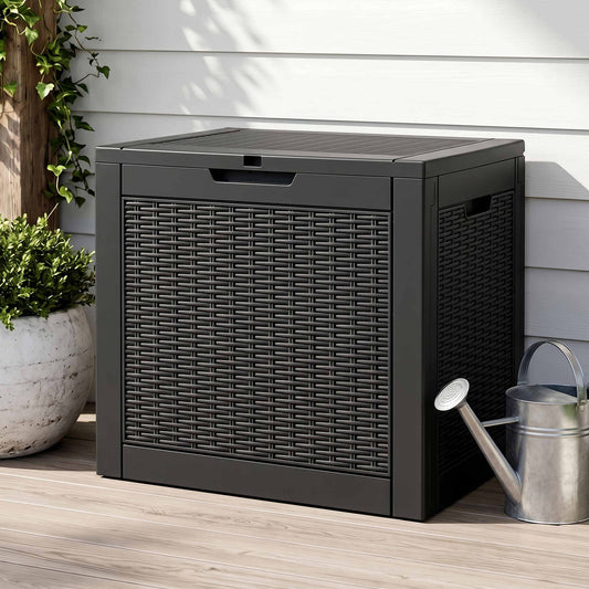 Outdoor Storage Box 118L Container Lockable Garden Toy Tool Rattan-Texture Black