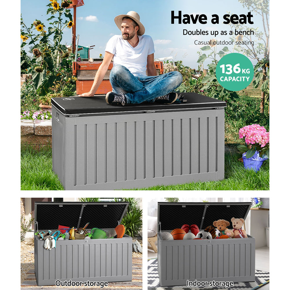 Outdoor Storage Box Container Garden Toy Indoor Tool Chest Sheds 270L Dark Grey