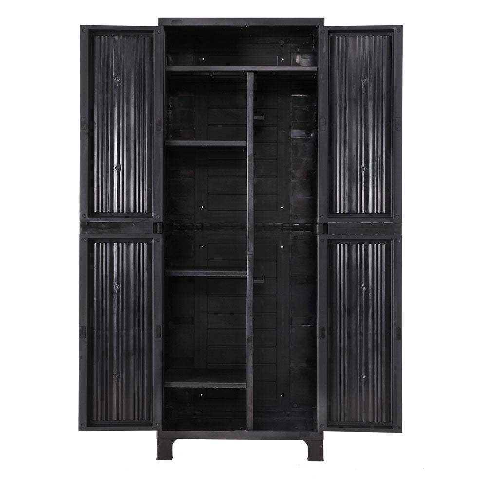 Outdoor Storage Cabinet Lockable Tall Garden Sheds Garage Adjustable Black 173CM