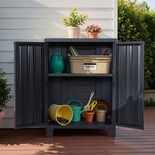 Outdoor Storage Cabinet Cupboard Lockable Garden Sheds Adjustable Black
