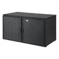 Black wicker storage box with a lid on a white background