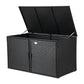 Black wicker storage box with a lid on a white background