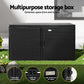 Black storage box with features highlighted on a grassy background