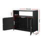 Black wicker cabinet with dimensions marked on a white background