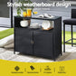 Outdoor furniture with weather-resistant material, including a black wicker sideboard.