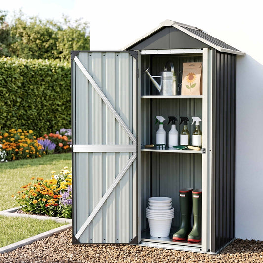 Outdoor Storage Cabinet Garden Shed Steel Tool Lockable Cupboard Adjustable Shelves