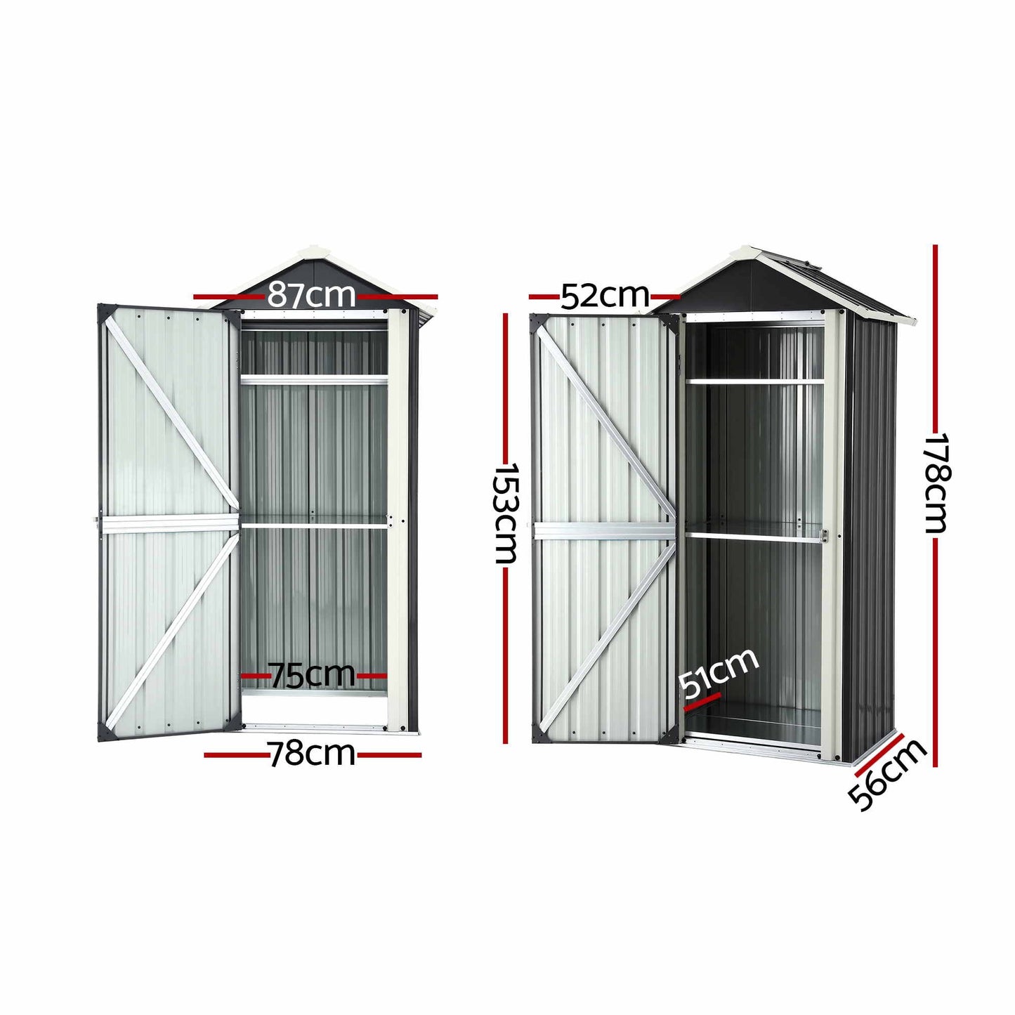 Outdoor Storage Cabinet Garden Shed Steel Tool Lockable Cupboard Adjustable Shelves