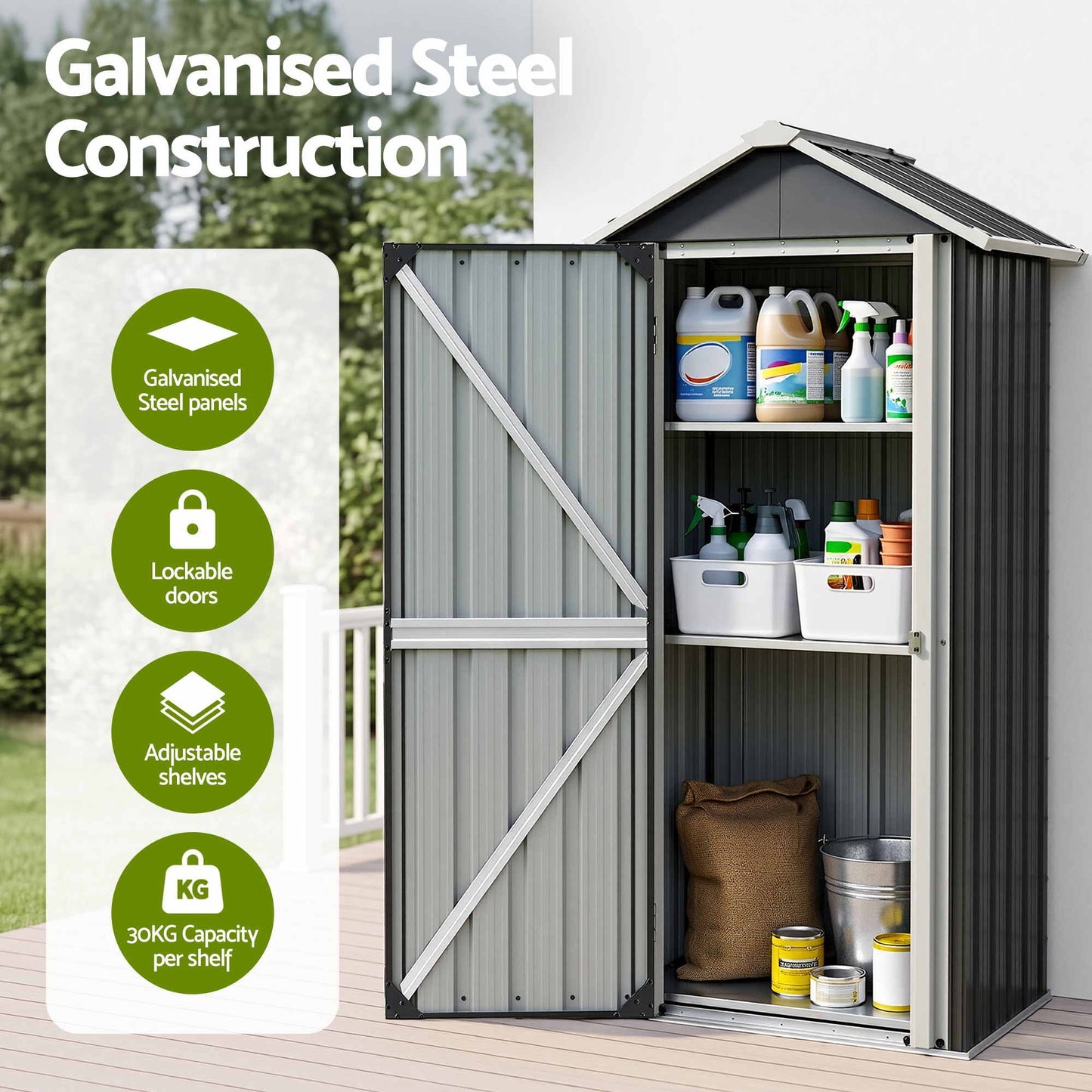 Outdoor Storage Cabinet Garden Shed Steel Tool Lockable Cupboard Adjustable Shelves