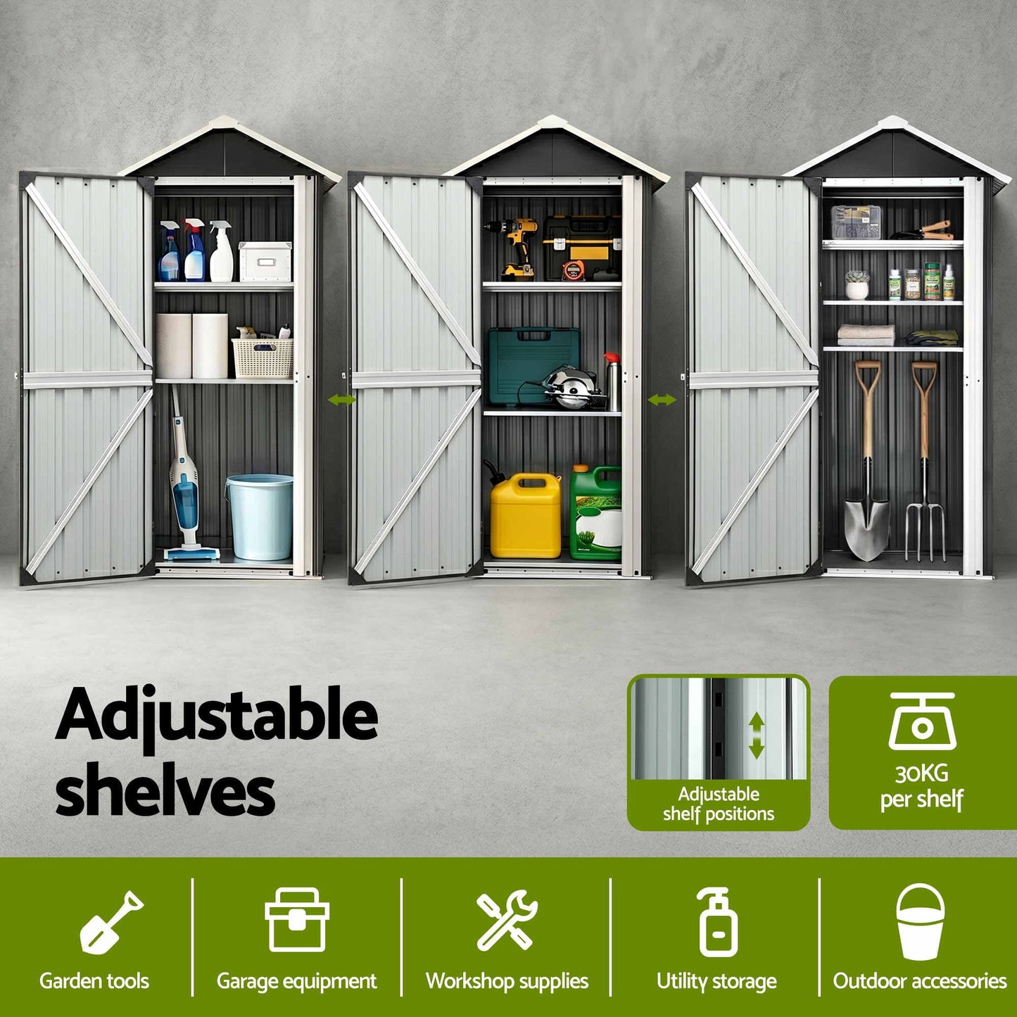 Outdoor Storage Cabinet Garden Shed Steel Tool Lockable Cupboard Adjustable Shelves