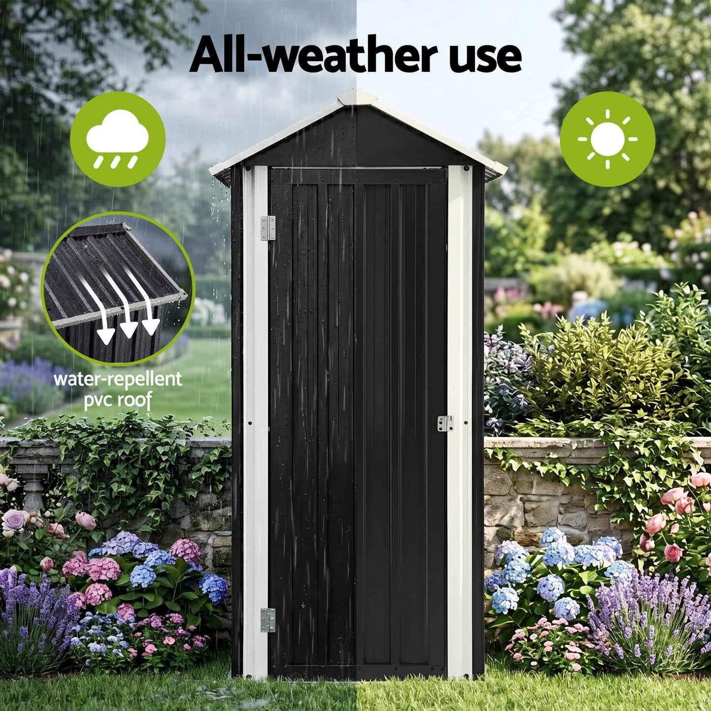 Outdoor Storage Cabinet Garden Shed Steel Tool Lockable Cupboard Adjustable Shelves