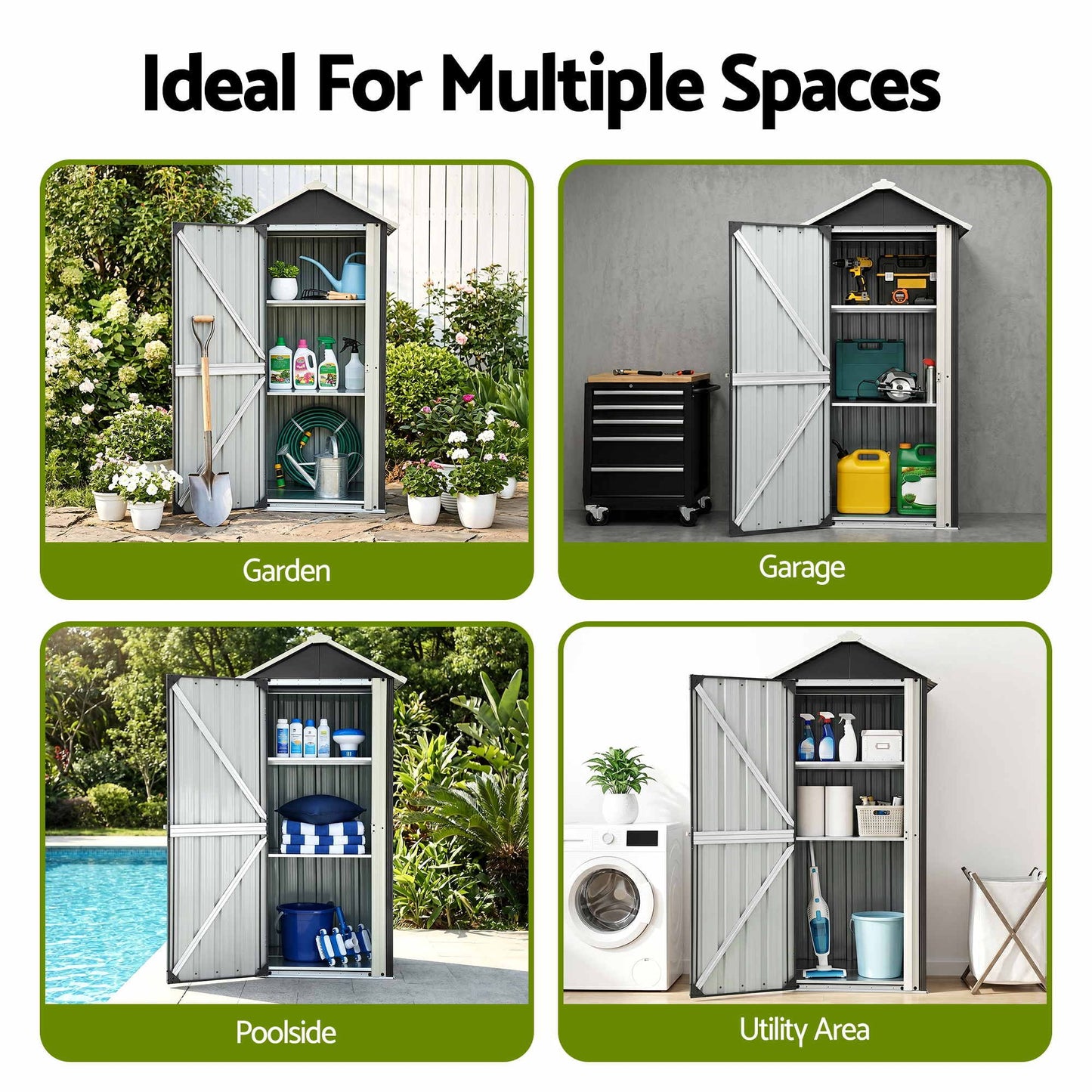 Outdoor Storage Cabinet Garden Shed Steel Tool Lockable Cupboard Adjustable Shelves
