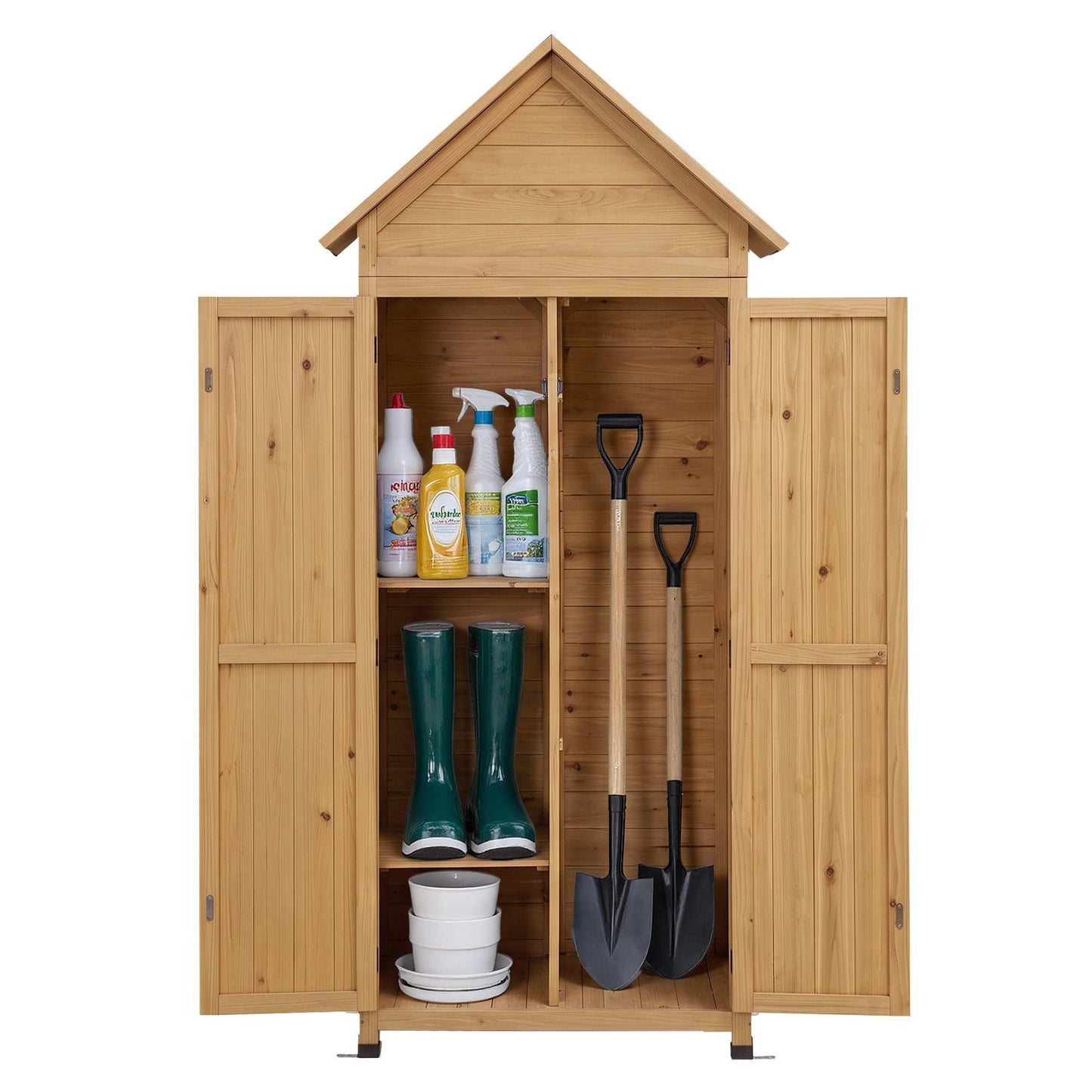 Outdoor Storage Cabinet Cupboard Tool Organizer Shed Adjustable Natural