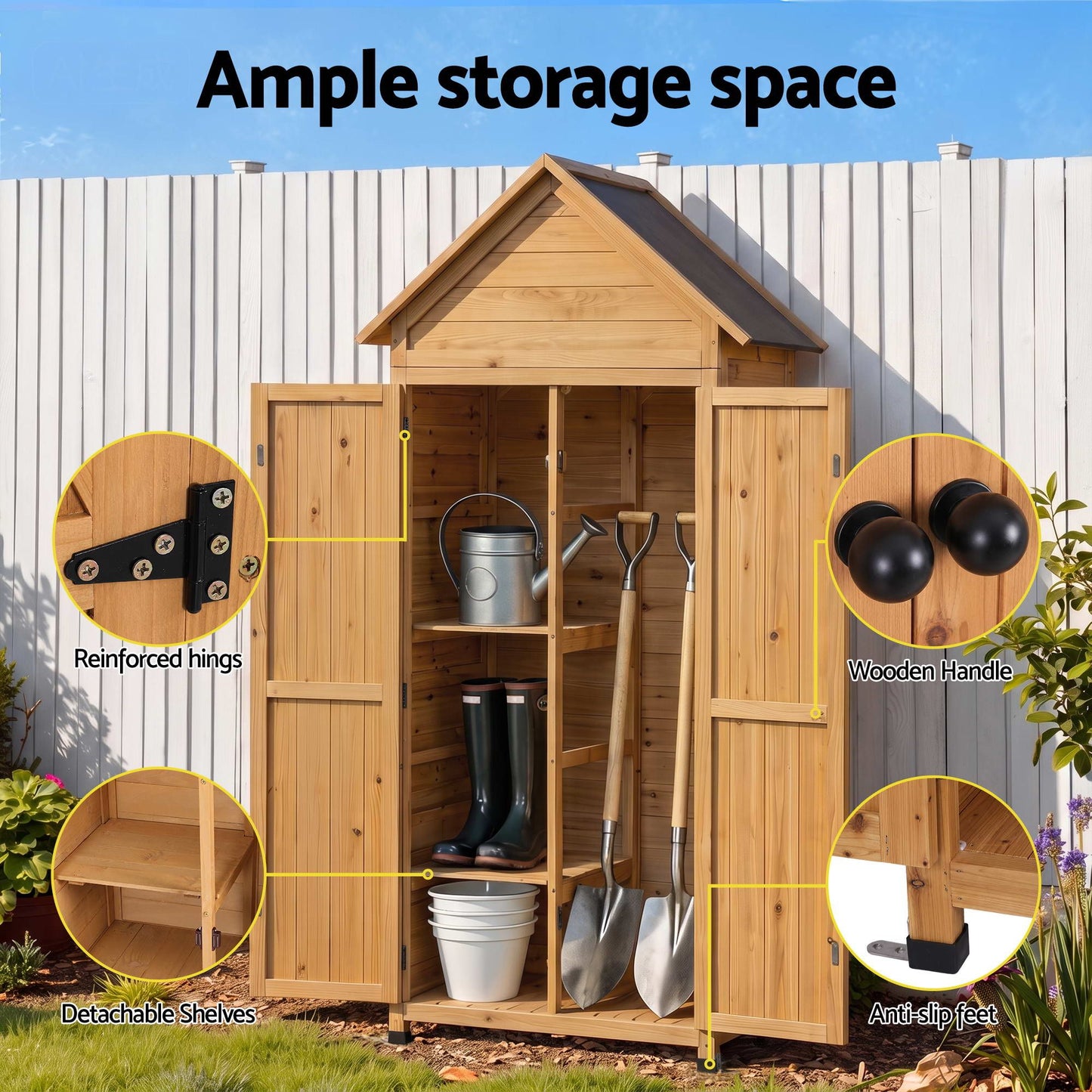 Outdoor Storage Cabinet Cupboard Tool Organizer Shed Adjustable Natural