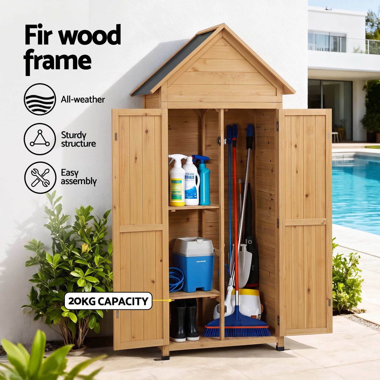 Outdoor Storage Cabinet Cupboard Tool Organizer Shed Adjustable Natural