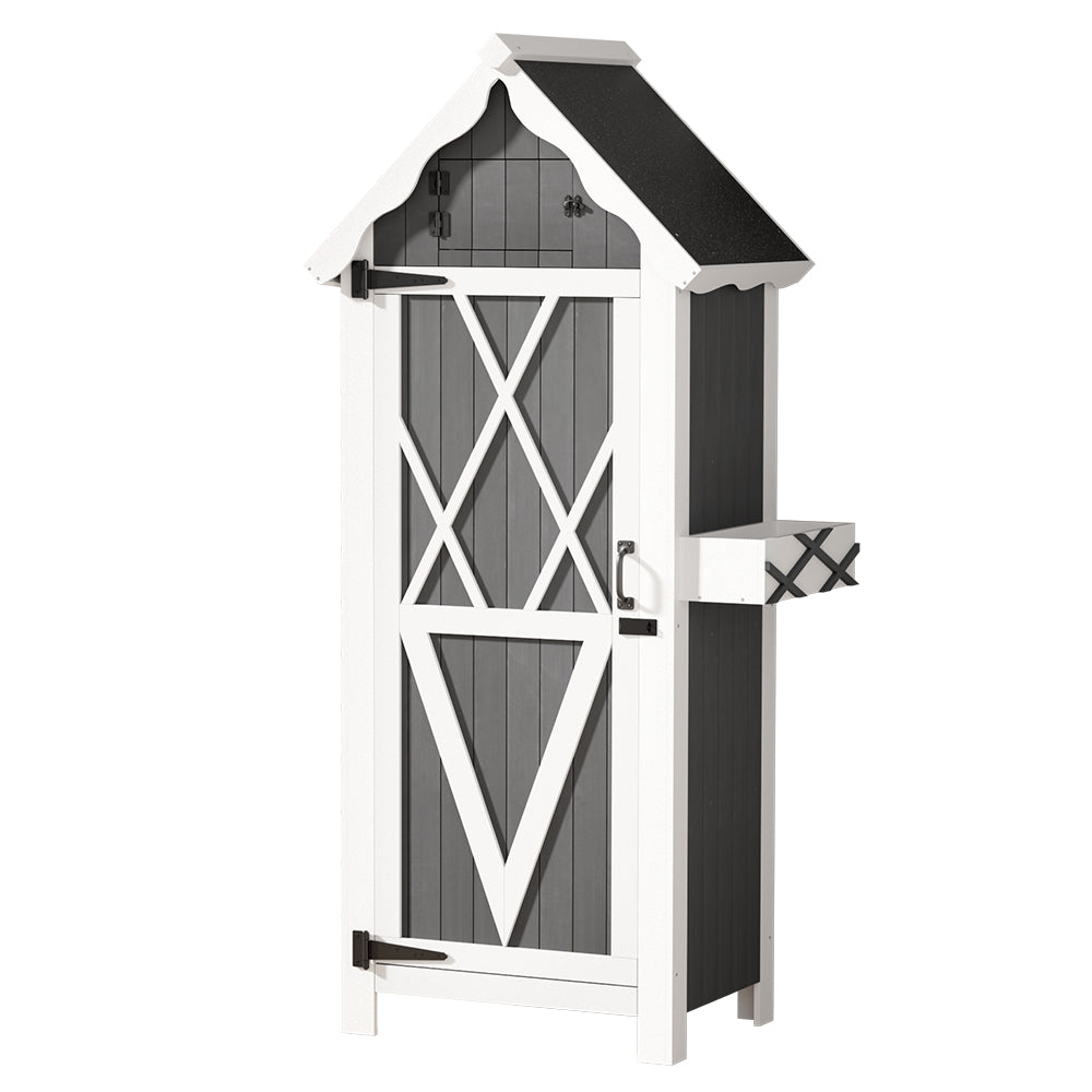 Outdoor Storage Cabinet Shed Box Wooden Shelf Chest Garden Furniture - Grey & White
