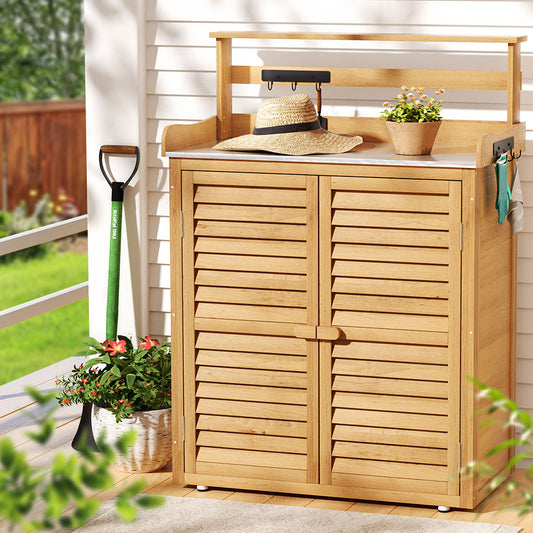 Outdoor Storage Cabinet Box Potting Bench Table Shelf Chest Garden Shed