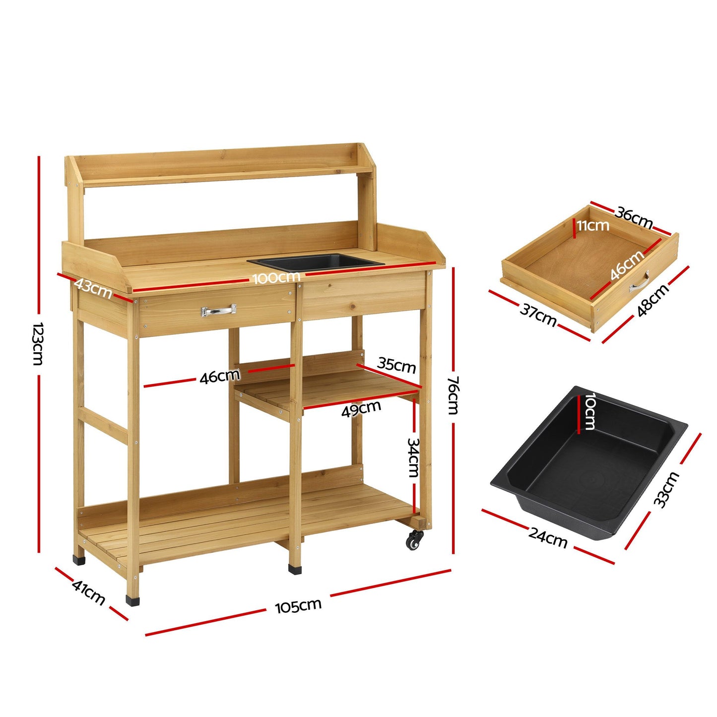 Outdoor Potting Bench Table Storage Cabinet Potters Garden Workstation Natural